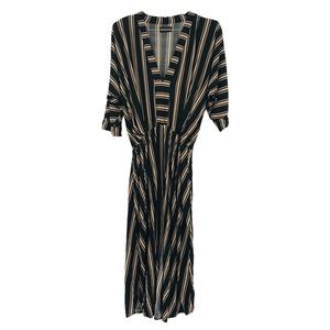 Uma & Leopold Black Striped Kaftan Midi Dress Size Medium